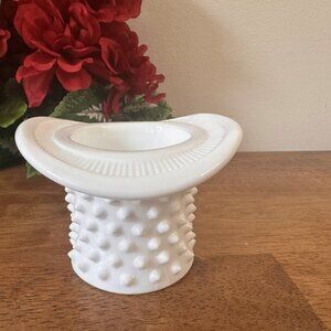 Vintage Hobnail Milk Glass Hat Vase Fenton Style Novelty Decor
